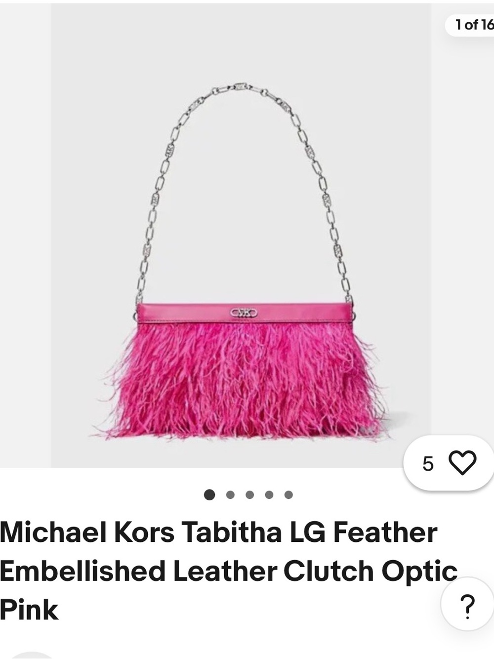 Michael Kors Tabitha Optic Pink Feather Embellished Leather Clutch, with Box